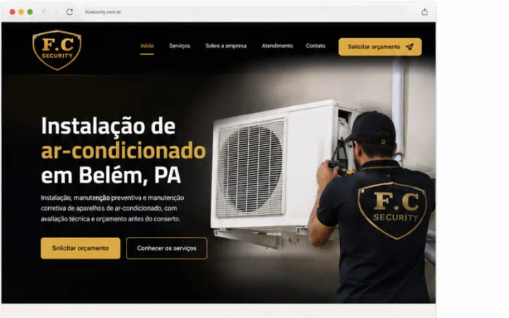 Prévia do site profissional da FC Security para serviços de ar-condicionado