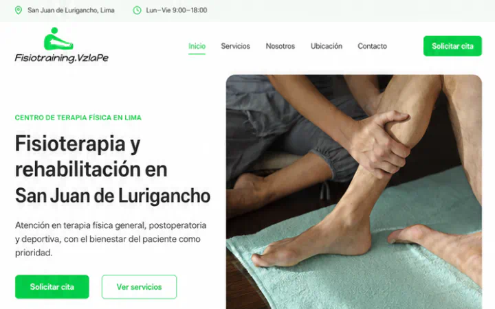 Prévia de site profissional para clínica de fisioterapia em Lima, Peru