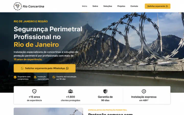 Prévia do site profissional da Rio Concertina para proteção perimetral