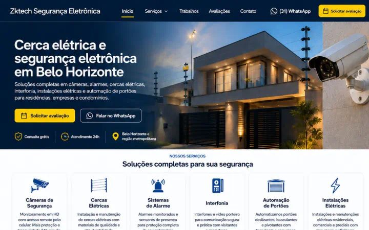 Prévia do site profissional da Zktech Segurança Eletrônica